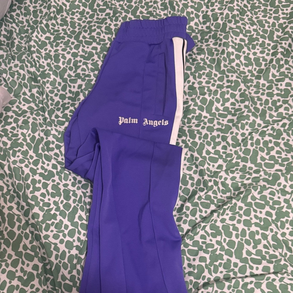 Palm Angels Violet Track Pants with White Stripe